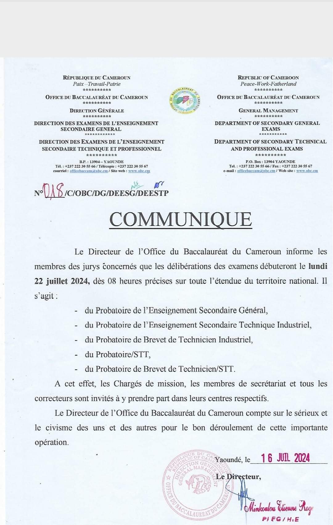Cameroun: Résultats Bac ESG 2024 pdf FB IMG 1721218568635