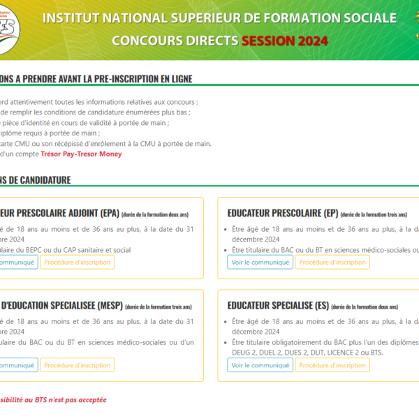 Inscription au Concours Direct INSFS 2024