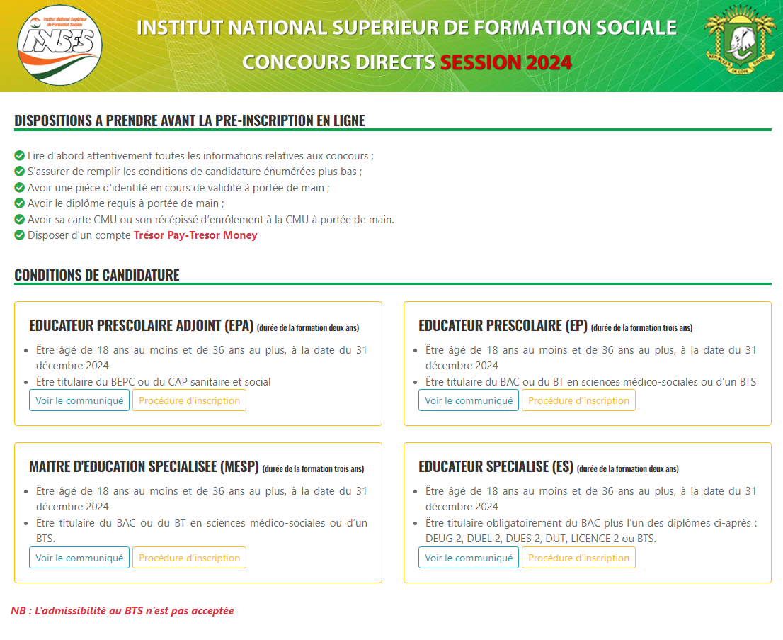 Inscription au Concours Direct INSFS 2024
